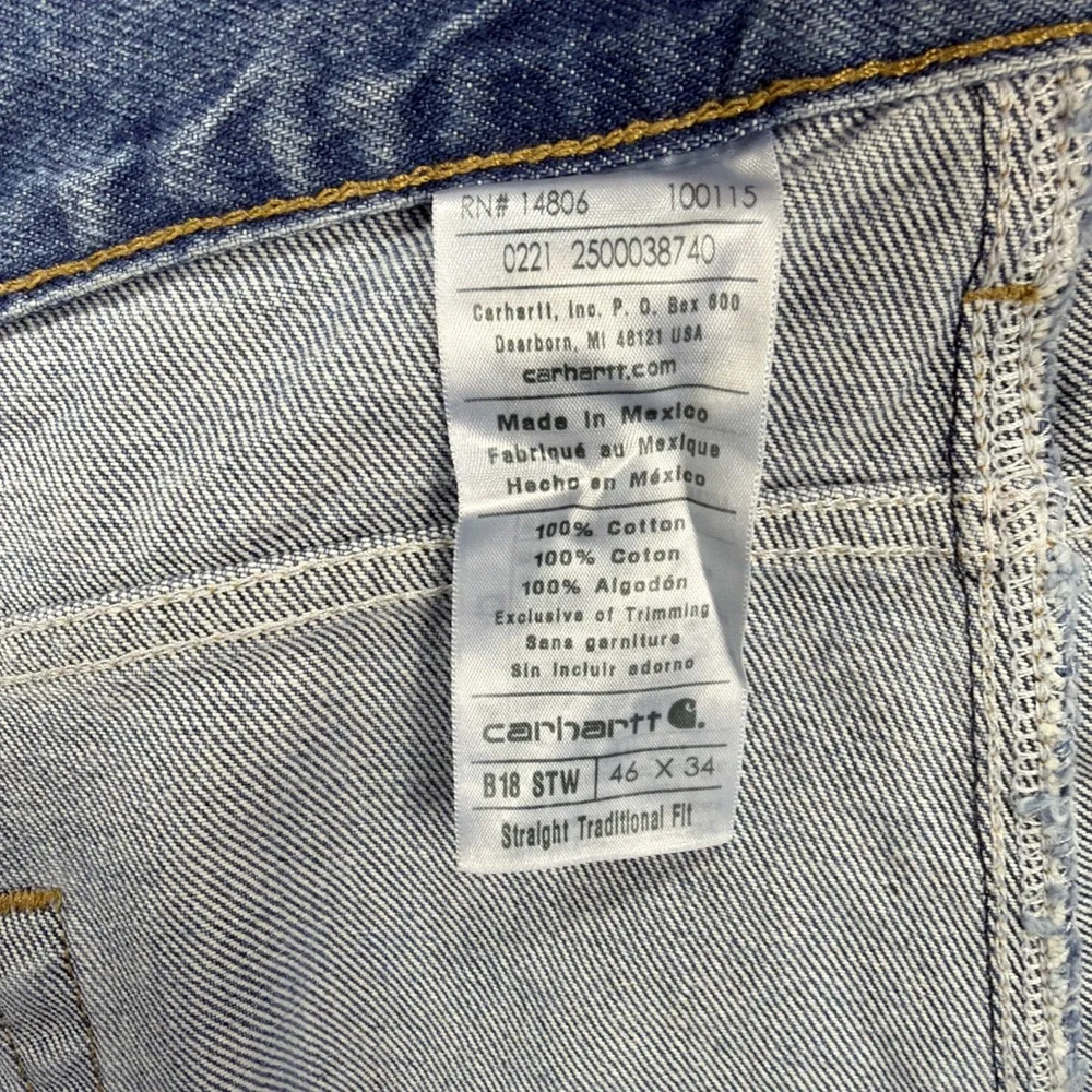 Carhartt Jeans Mens 46x34 Blue Denim Pant B18 DST Straight Traditional Taper NEW